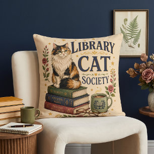 Library Cat Society Bookish Calico Cushion