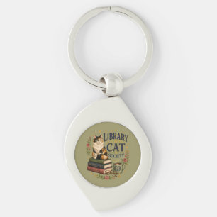 Library Cat Society Bookish Calico Key Ring