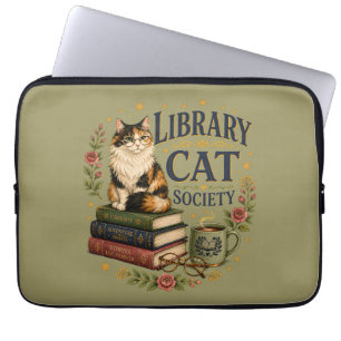 Library Cat Society Bookish Calico Laptop Sleeve