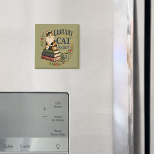 Library Cat Society Bookish Calico Magnet