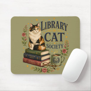 Library Cat Society Bookish Calico Mouse Pad