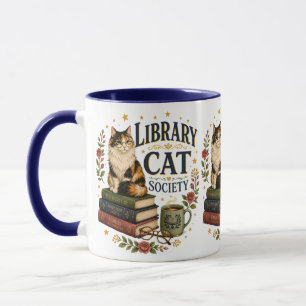 Library Cat Society Bookish Calico Mug