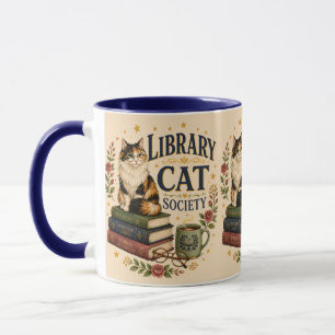 Library Cat Society Bookish Calico Mug