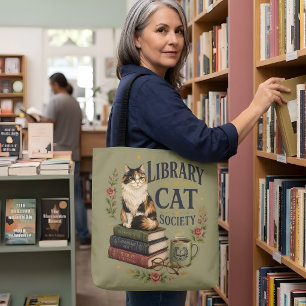 Library Cat Society Bookish Calico Tote Bag