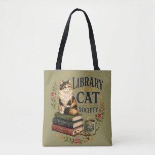 Library Cat Society Bookish Calico Tote Bag