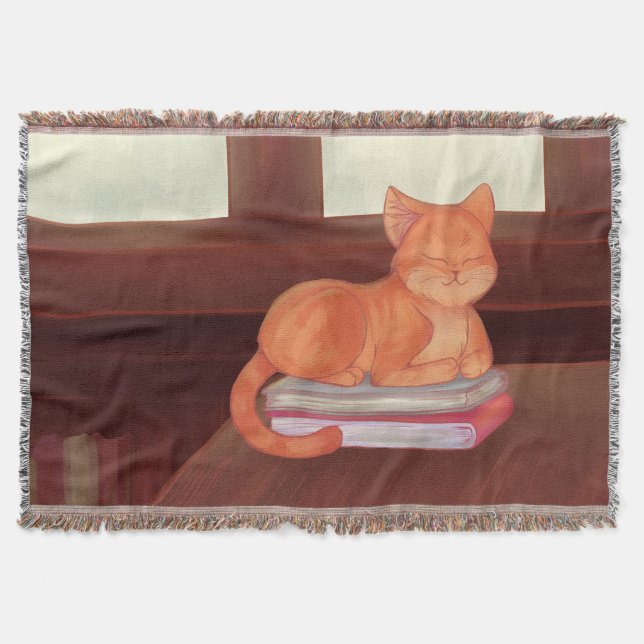 Library Cat Throw Blanket (Front)