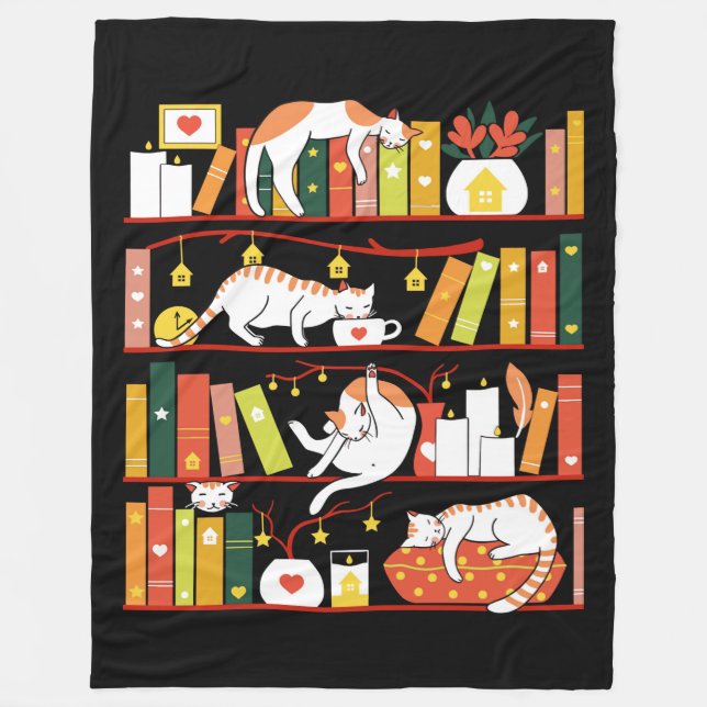 Library cats autumn colour version fleece blanket (Front)