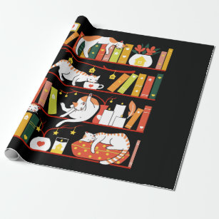 Library cats autumn colour version wrapping paper