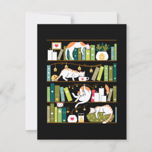 Library cats - whimsical cats on the book shelves thank you card