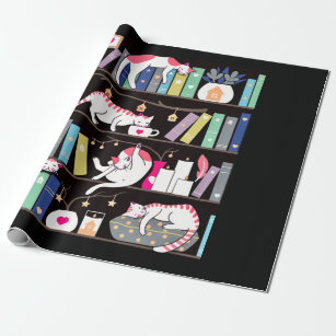 Library cats winter colour version wrapping paper