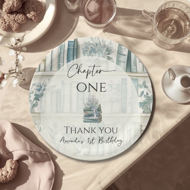 Library Chapter ONE Blue Boy Book 1st Birthday Paper Plate (Creator Uploaded)