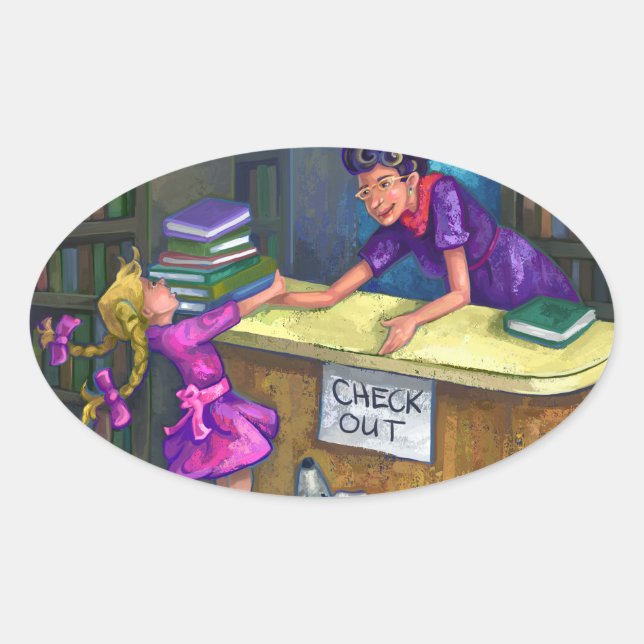 Library Check Out Artwork Oval Sticker (Front)