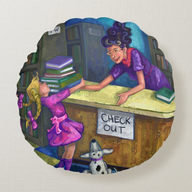 Library Check Out Artwork Round Cushion (Front)