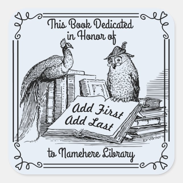 Library Dedication Bookplates,  Add Name Square Sticker (Front)