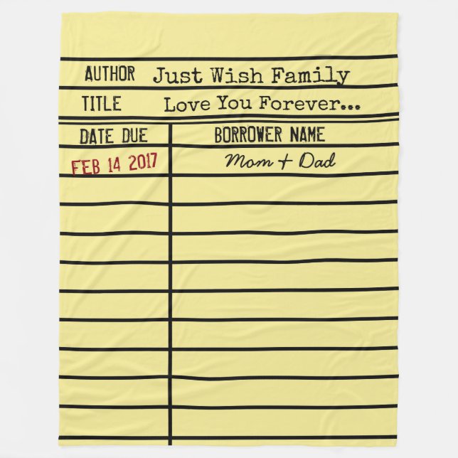 Library Due Date Card Fleece Blanket -Customise It (Front)