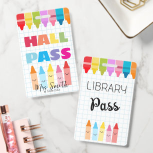 Library Hall Pass Crayon Border Lanyard Badge ID Badge