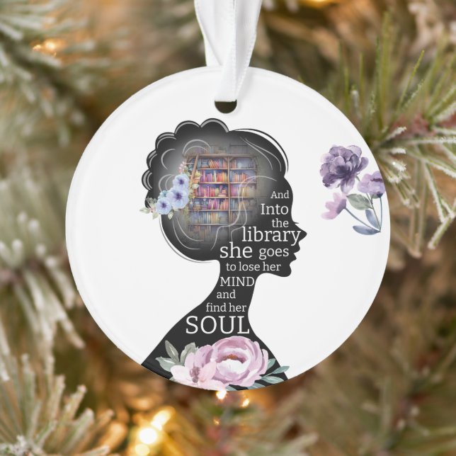 Library Is Her Sanctuary – Inspirational Reader Ornament (Tree)