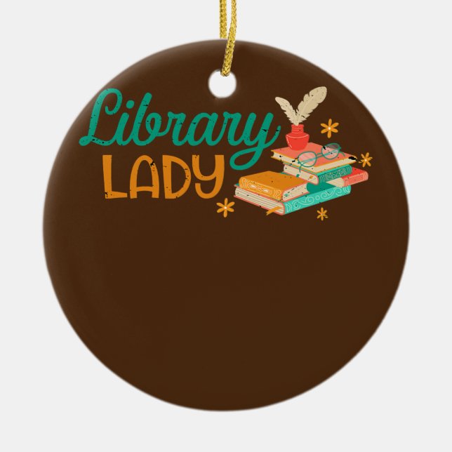 Library Lady Librarian Reader Bookish Bookworm Ceramic Ornament (Front)