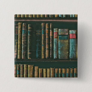 Library lover artwork 15 cm square badge