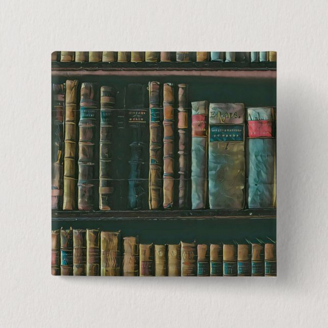 Library lover artwork 15 cm square badge (Front)