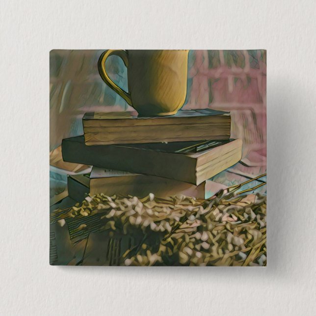 Library lover artwork 15 cm square badge (Front)