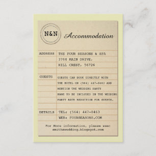 Library Mr & Mrs Accommodation Wedding Books Enclosure Card