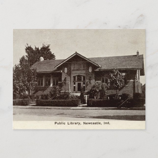 Library, New Castle, IN Vintage Postcard (Front)