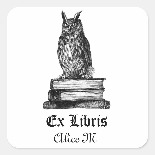 Library Owl ex libris Square Sticker (Front)