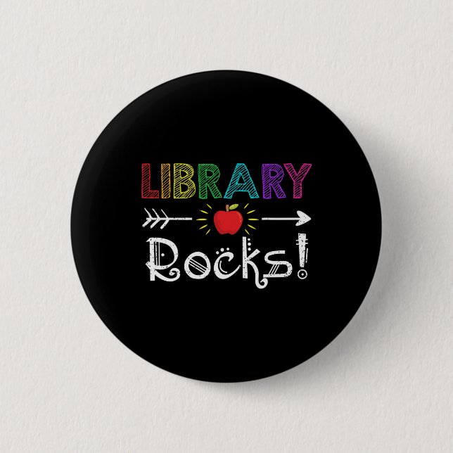 Library Rocks Teacher Student Fun Back To School G 6 Cm Round Badge (Front)