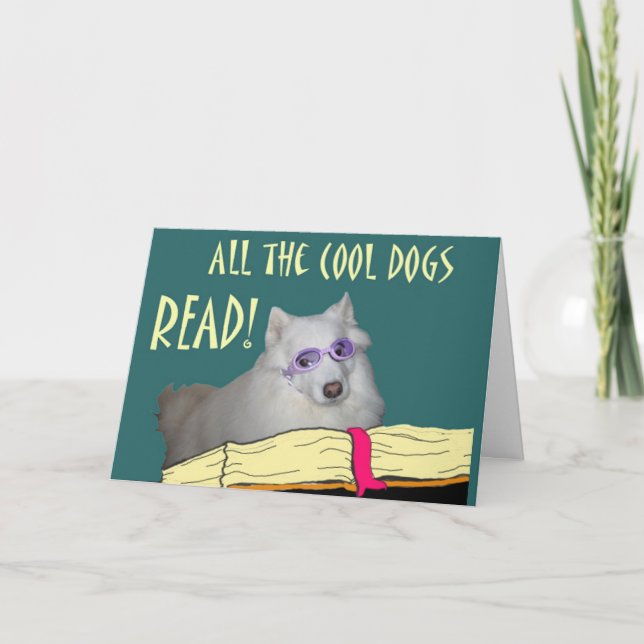 Library - Samoyed - Cool Dogs Read Literacy Card (Front)