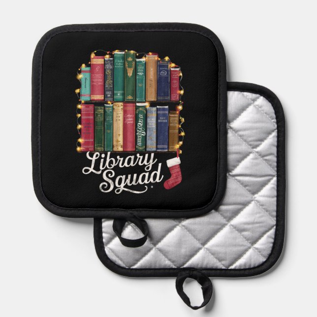 Library Squad Christmas Book Lovers Team Reading  Pot Holder (Front/Back)
