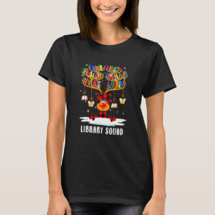 Library Squad Reindeer Christmas Funny Book Lover  T-Shirt