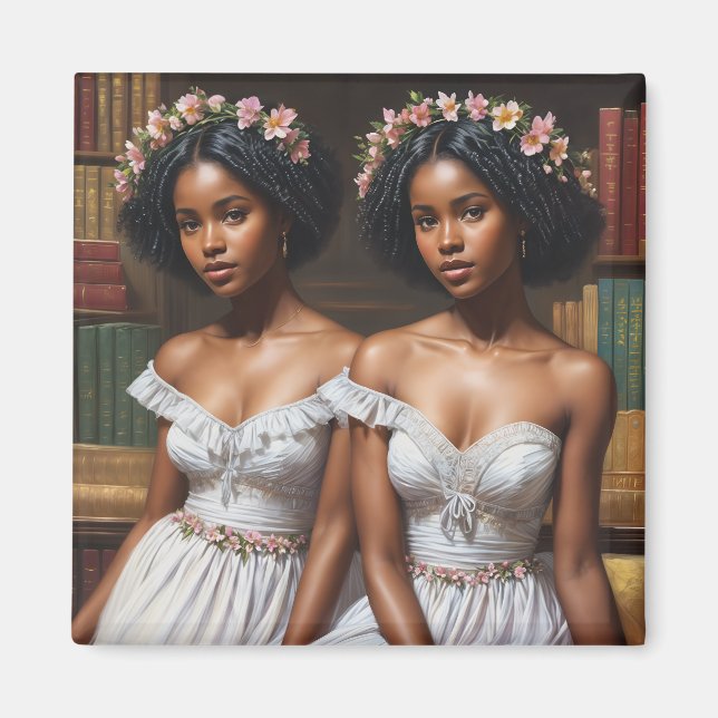 Library Twin Sisters Melanin Gemini  Magnet (Front)