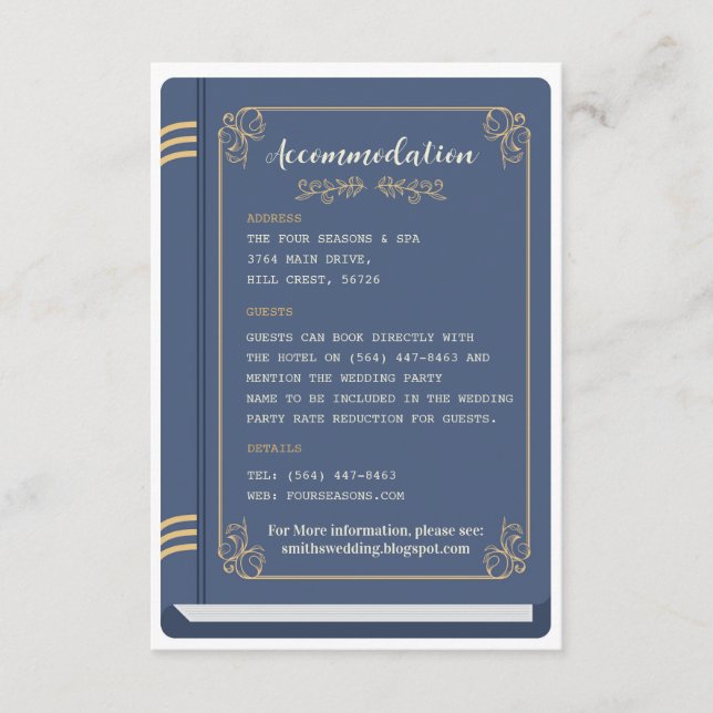 Library Wedding Accommodation Books Love Story Enclosure Card (Front)