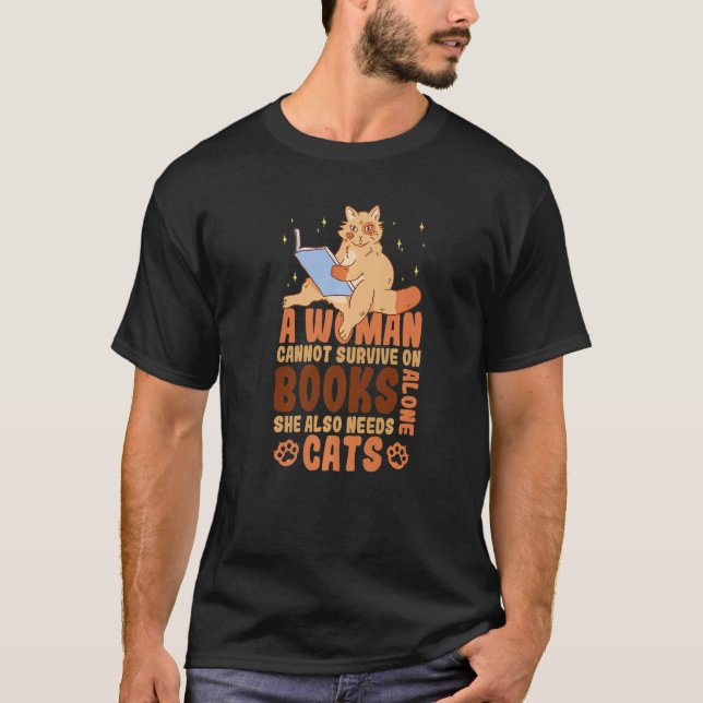 Library Women Cat Reading Books Lover Premium T-Shirt (Front)