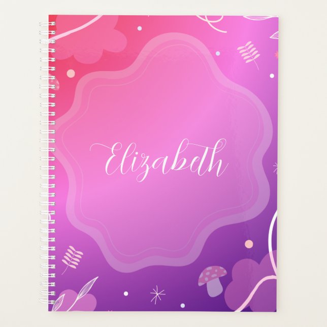 Libreta Kawaii Rosa y Morado con Nombre  Planner (Front)