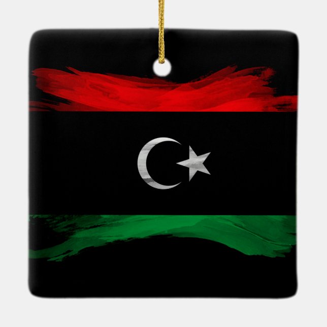 Libya flag brush stroke, national flag ceramic ornament (Back)