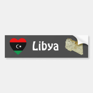 Libya Flag Heart + Map Bumper Sticker