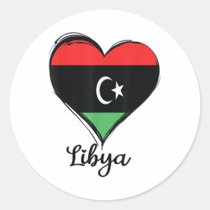 Libya Flag Heart Proud Libyan Pride Heritage Boys Classic Round Sticker