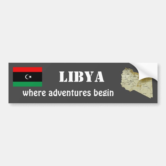 Libya Flag + Map Bumper Sticker (Front)