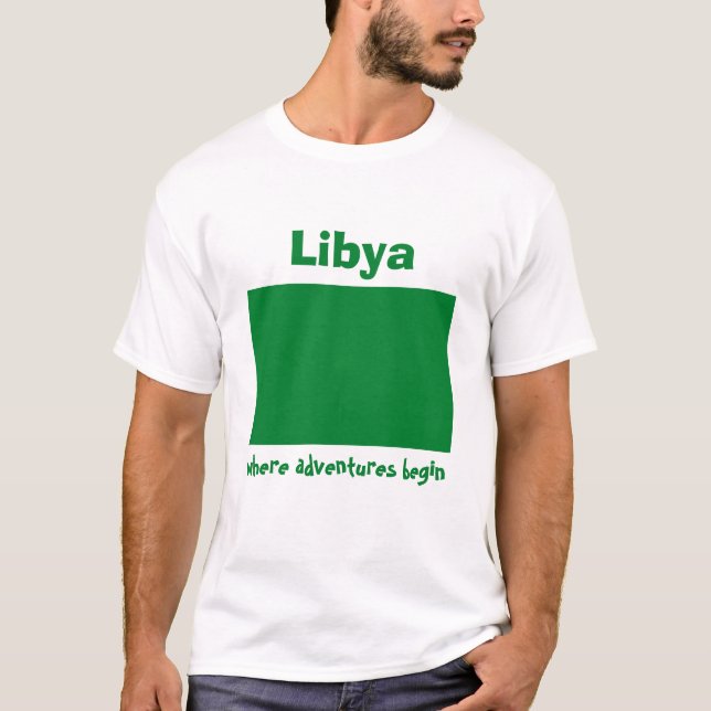 Libya Flag + Map + Text T-Shirt (Front)