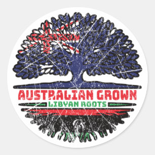 Libya Libyan Australian Australia Tree Roots Flag Classic Round Sticker