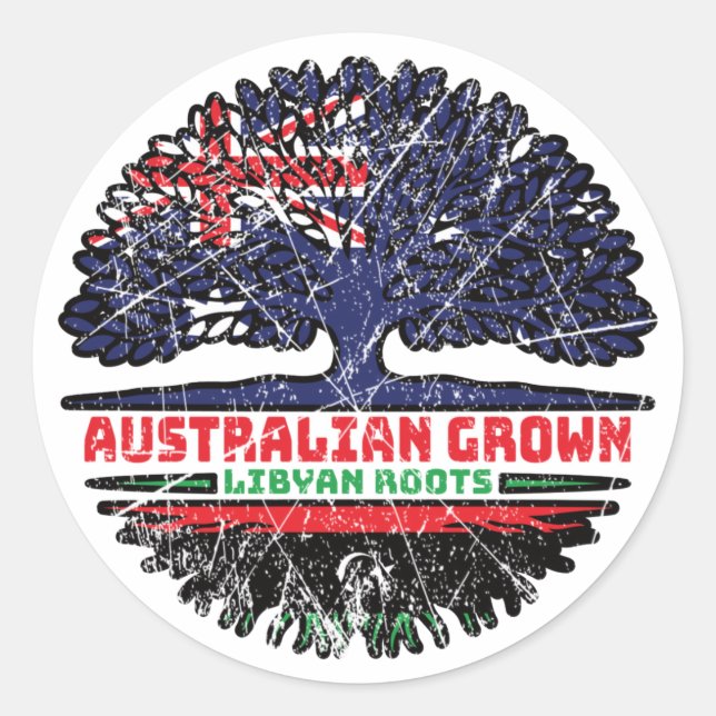 Libya Libyan Australian Australia Tree Roots Flag Classic Round Sticker (Front)