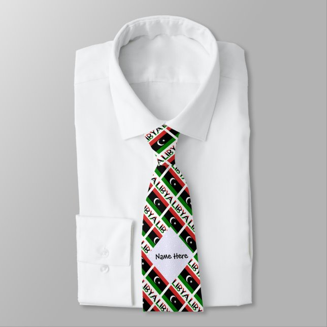 Libya Libyan Flag Tiled Black Personalisation  Tie (Tied)