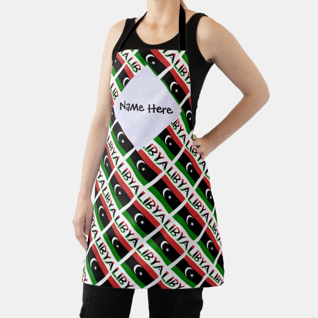 Libya Libyan Flag Tiled Black Personalization  Apron (Insitu)