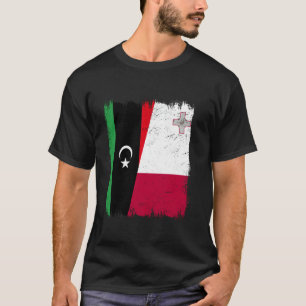 Libya Malta Half Flag Libyan Maltese Roots T-Shirt