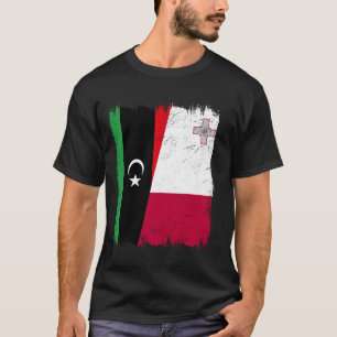 Libya Malta Half Flag Libyan Maltese Roots T-Shirt