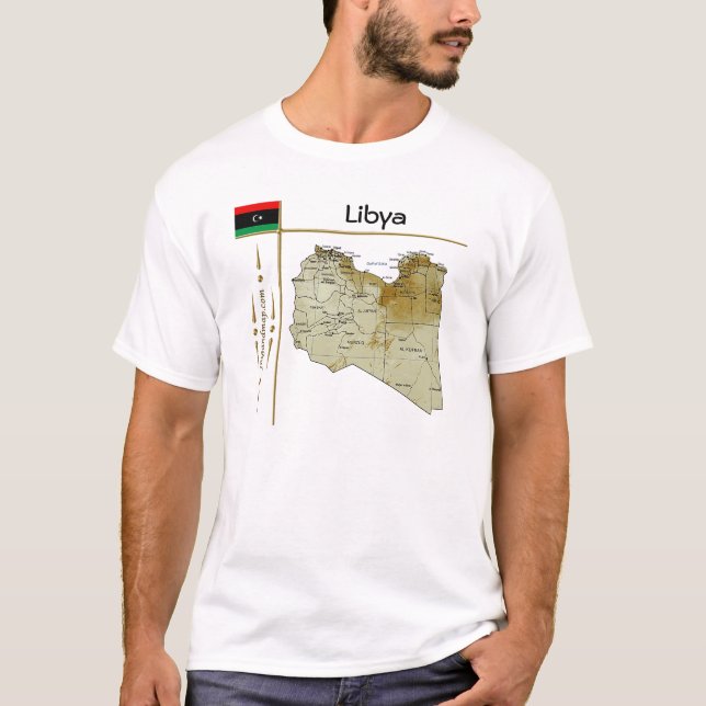 Libya Map + Flag + Title T-Shirt (Front)