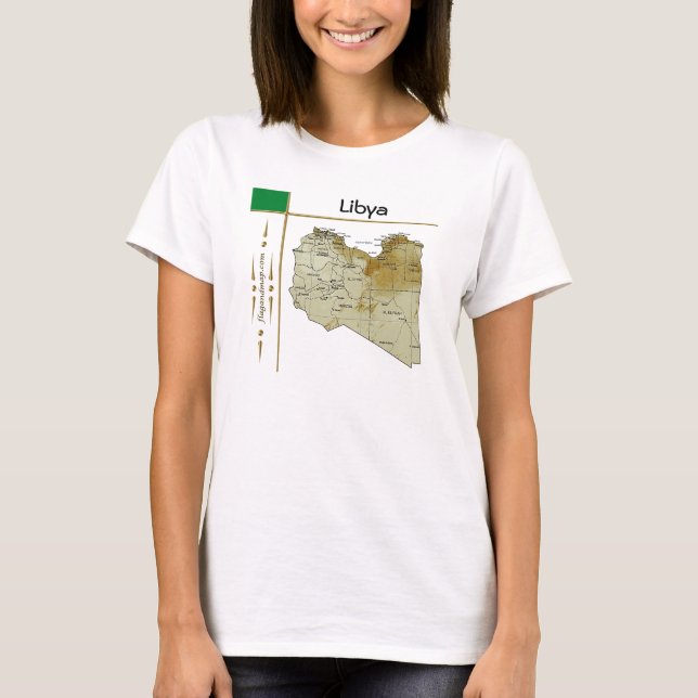 Libya Map + Flag + Title T-Shirt (Front)
