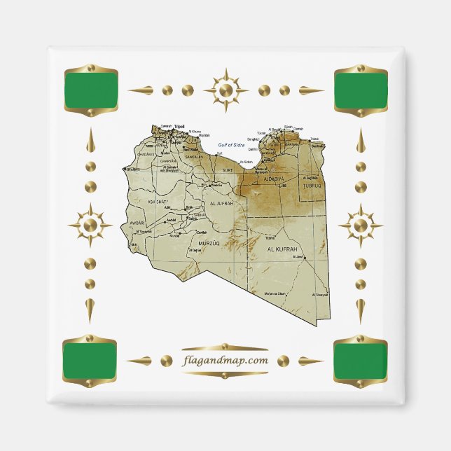 Libya Map + Flags Magnet (Front)